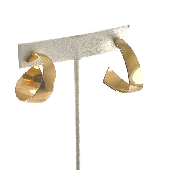Gold-Tone Spiral Hoop Earrings With Post Back For Women Minimalist - Picture 1 of 8